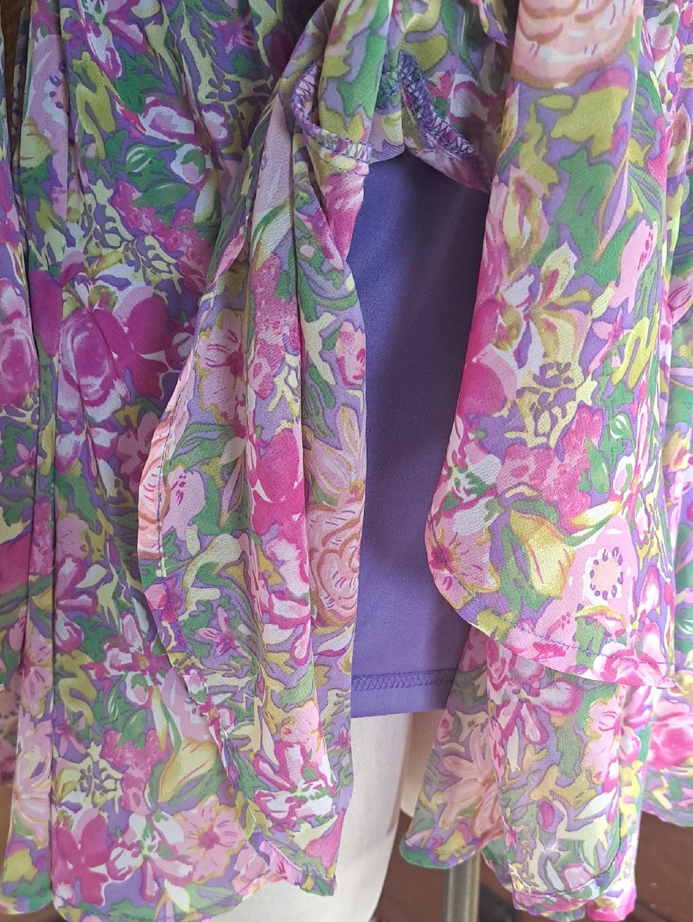Lush Floral Faux Wrap Long Sleeve Mini Dress Purple Pink NWT Small - Picture 10 of 16